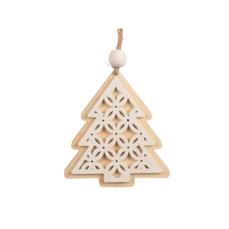 Kersthangers kopen Zakje á 8 wooden trees/hanging natural/white 10cm