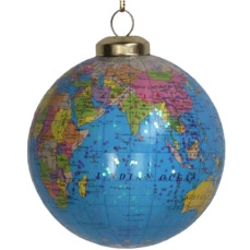 Kersthangers Ornament Globe Plastic Blue 8cm