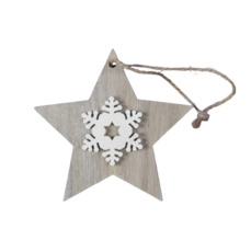 pb. 8 wooden stars/hanging grey/white 7 cm