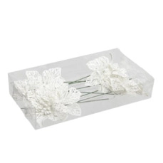 PET 8 glitter flowers/wire white Ø 10cm