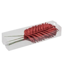 PET 8 glitter palm leaves/wire red 16 cm