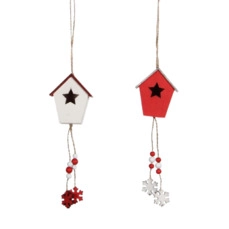 decoratiehangers Ornament vogelkooi wit rood 2 keuzemogelijkheden - l6xb4xh29cm