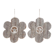 decoratieve hangers Wooden flower with bark hanger 20x20x1.5cm 1pc 2 keuzemogelijkheden Wh