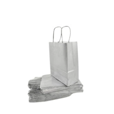 verpakkingsmaterialen kopen Draagtas Zilver kraft 18+8x22cm a 50 stuks gedraaid handv.