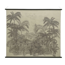wand decoreren Painting linen antique palm scenery black/white 146x124cm