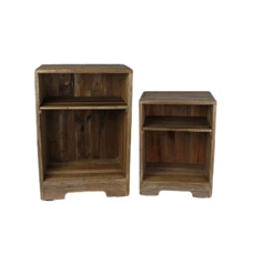 meubels Set van 2 Bijzettafel "Mees" naturel hout 45x30x65cm