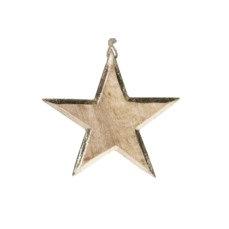 Kersthangers kopen Hanging star mango wood 15x1.5x15cm Gold