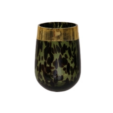sfeerlicht pc. 1 glass vase w/band "leopard" green Ø 10x14 cm