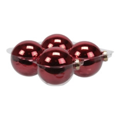 bijzondere kerstballen cb. 4 glassballs/cap red shiny 100 mm