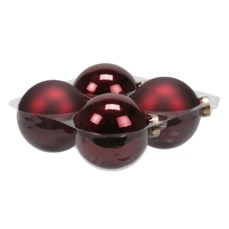 kerstballen plastic cb. 4 glassballs/cap dark red combi 100 mm