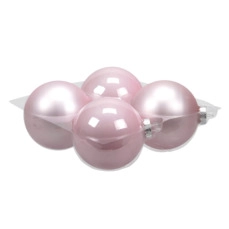 kerstballen outlet cb. 4 glassballs/cap powder pink 100 mm