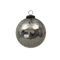 kerstballen groen pc. 1 glass ball 'crackled' silver Ø5cm