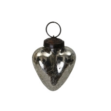 kerstballen plastic pc. 1 glass heart 'crackled' silver 5cm