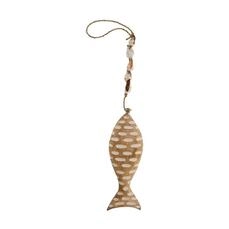 maritieme decoratie artikelen Fish S wood with rope 29x10x2,5cm White-wash