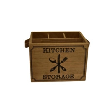 moederdagcadeau Bestekbakje hout &quot;Kitchen storage&quot; leren greep 17x12,5x12,5c