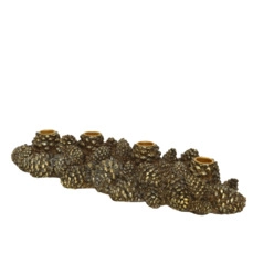 herfstartikelen Kandelaar polyresin irregular gold washed pinecone - 40x13,5x7,5cm