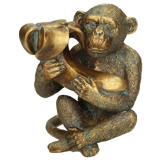 kandelaar Candle Holder Monkey Polyresin Gold 13.5x10x15.5cm