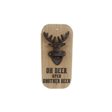 decoratieve tekstborden Flesopener &quot;Oh deer open another beer&quot; hout 12,5x26,5x1cm