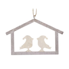 pb. 1 wooden house 2 birds plum 16.5x11 cm
